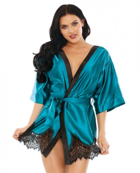 Baby It Is Cold Outside Satin Robe & Panty Blue Black M/L - Click Image to Close