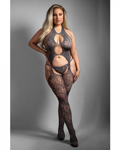 Sheer Worth The Wait Floral Fishnet Bodystocking W/g-string - Grey Qn