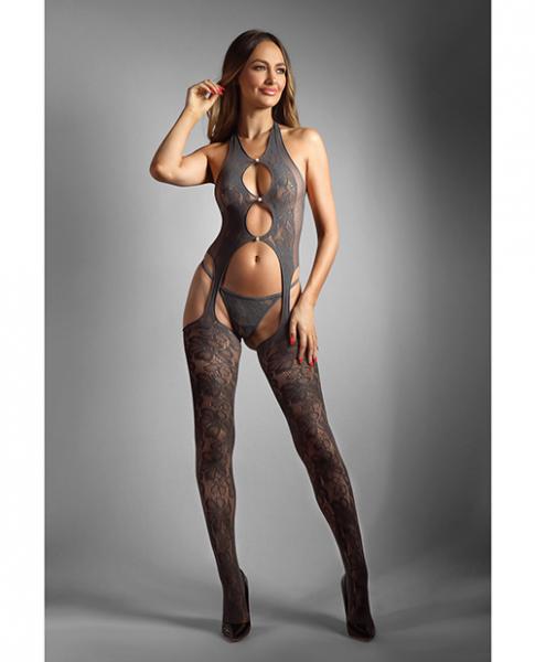 Sheer Worth The Wait Floral Fishnet Bodystocking W/g-string - Grey O/s