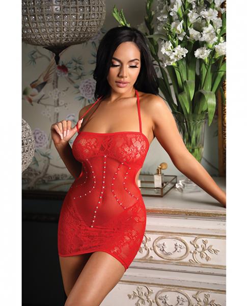 Vixen Feel The Heat Halter Dress W/rhinestone Detail - Red O/s