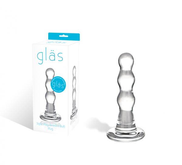 Glas Triple Play Beaded Butt Plug - Clear