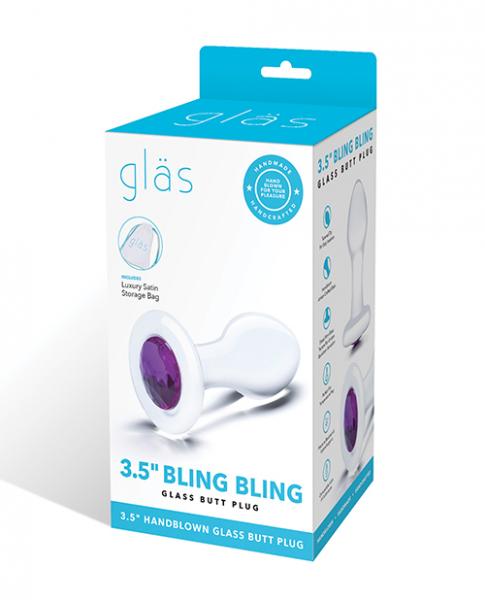 Glas 3.5" Bling Bling Glass Butt Plug - Clear - Click Image to Close