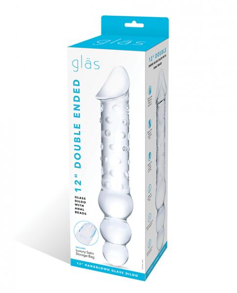 Glas 12" Double Ended Glass Dildo W/anal Beads - Clear - Click Image to Close