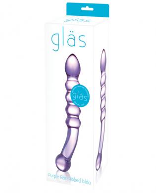 Glas Purple Rain Ribbed Glass Dildo - Click Image to Close