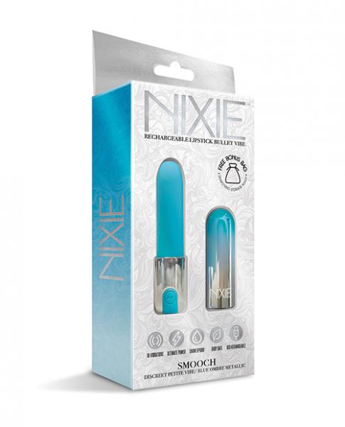 Nixie Smooch Rechargeable Lipstick Vibrator - Blue Ombre - Click Image to Close