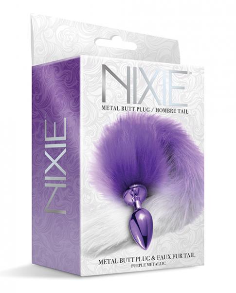 Nixie Metal Butt Plug W/faux Fur Tail - Purple Metallic - Click Image to Close