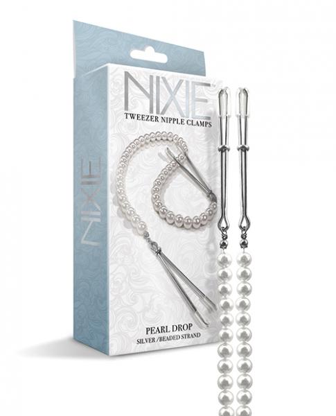 Nixie Pearl Drop Tweezer Nipple Clamps - Silver - Click Image to Close