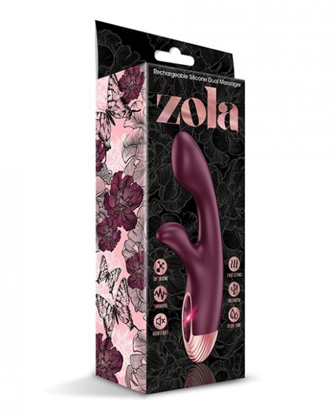 Zola Rechargeable Silicone Dual Massager - Burgundy/rose Gold - Click Image to Close