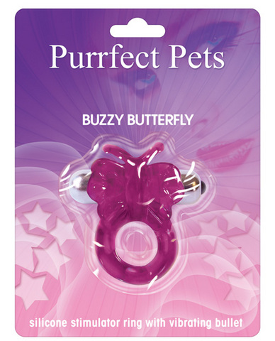 Purrrfect pet cockring clit stimulator butterfly - purple - Click Image to Close