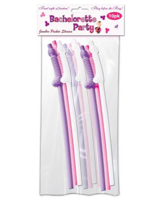 Bachelorette party pecker sipping straws assorted colors - 10 ct