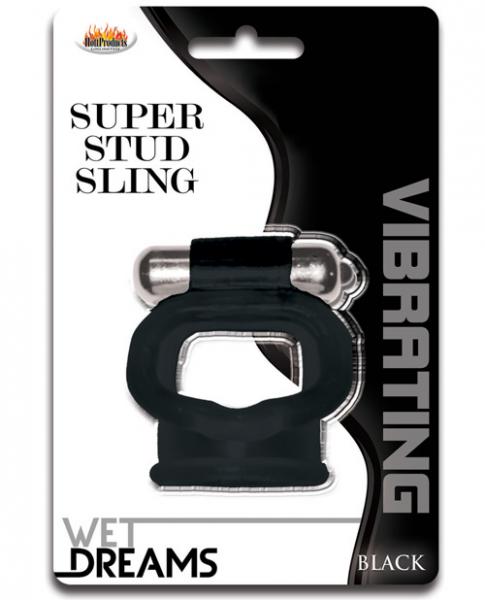 Wet Dreams Super Stud Sling Black Vibrating Ring - Click Image to Close