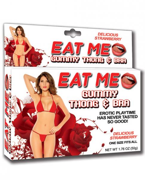 Eat Me Gummy Thong & Bra Strawberry O/S