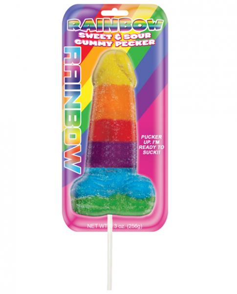 Rainbow Sweet & Sour Jumbo Gummy Cock Pop - Click Image to Close