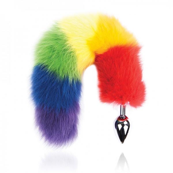 Rainbow Foxy Tail with Stainless Steel Butt Plug - Click Image to Close