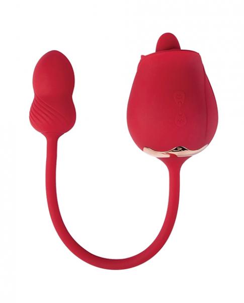 Fuchsia Rose Clit Licking Stimulator & Vibrating Egg - Red - Click Image to Close