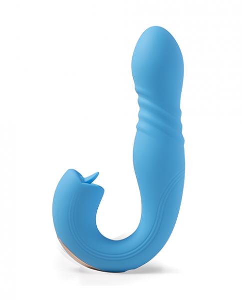 Joi App Controlled Thrusting G-spot Vibrator & Clit Licker - Blue