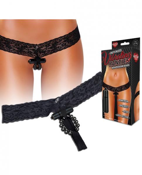 Hustler Crotchless Vibrating Panties Pleasure Beads Black S/M