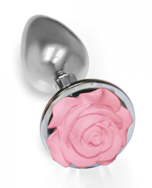 The Silver Starter Rose Floral Steel Butt Plug Pink - Click Image to Close