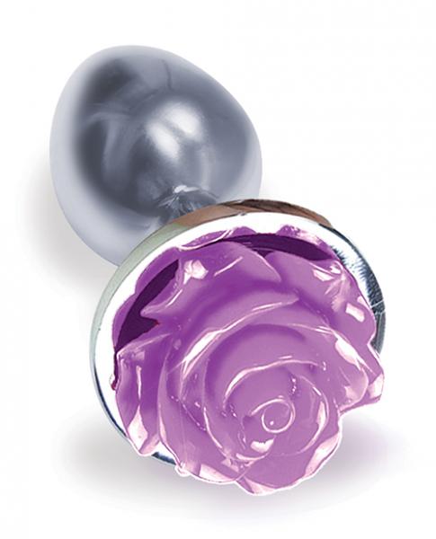 The Silver Starter Rose Floral Steel Butt Plug Purple - Click Image to Close