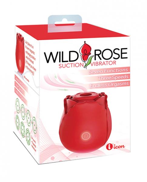 Wild Rose Rechargeable Silicone Suction Vibrator - Red - Click Image to Close