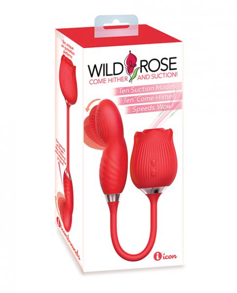 Wild Rose Suction & Come Hither Vibrator - Red - Click Image to Close