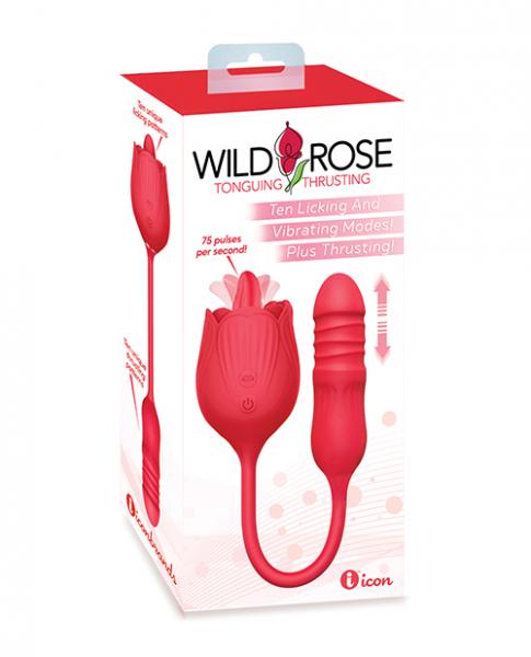 Wild Rose Licking & Thrusting Vibrator - Red - Click Image to Close