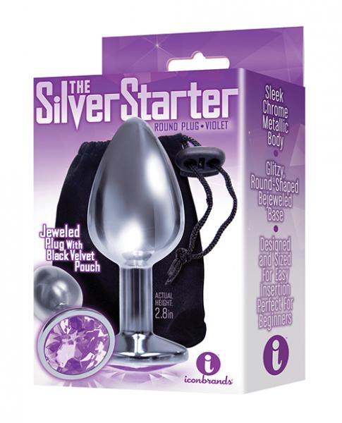 The 9's The Silver Starter Bejeweled Round Stainless Steel Plug - Violet - Click Image to Close