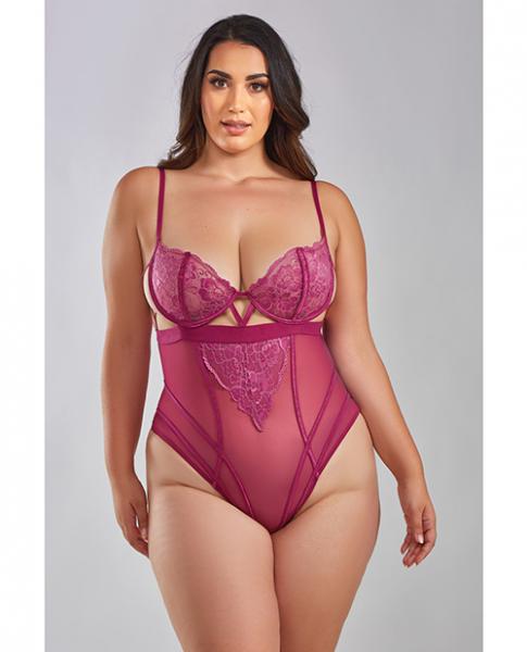 Quinn Cross Dyed Galloon Lace & Mesh Teddy Wine 3x - Click Image to Close