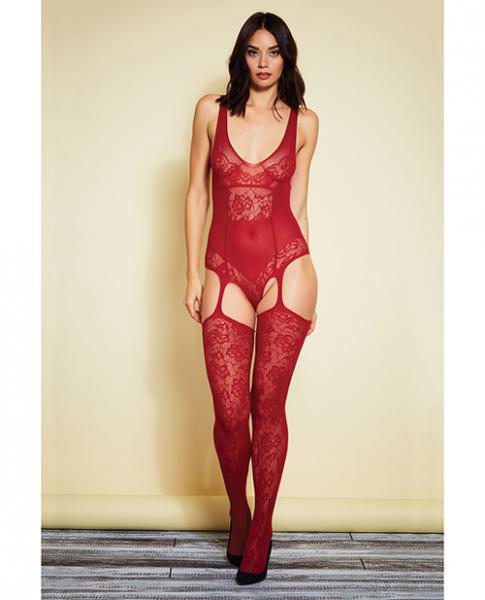 Mas Vino Lace Bodystocking Burgundy O/s - Click Image to Close