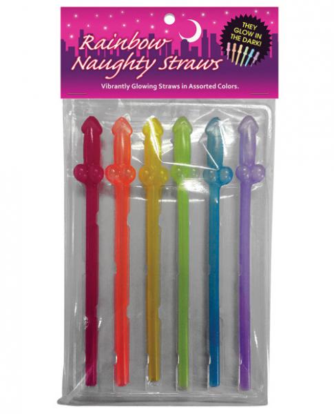 Naughty Glow In The Dark Rainbow Straws - Pack Of 6 - Click Image to Close