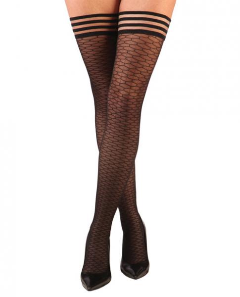 Beth Ann Honeycomb Thigh High Stockings Black Size A - Click Image to Close