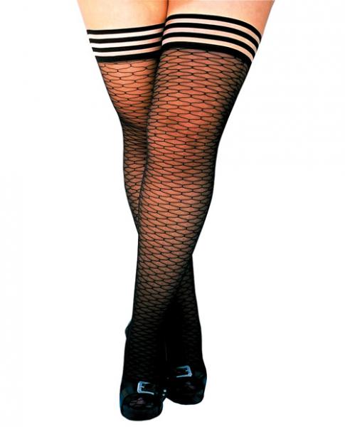 Beth Ann Honeycomb Thigh High Stockings Black Size D - Click Image to Close