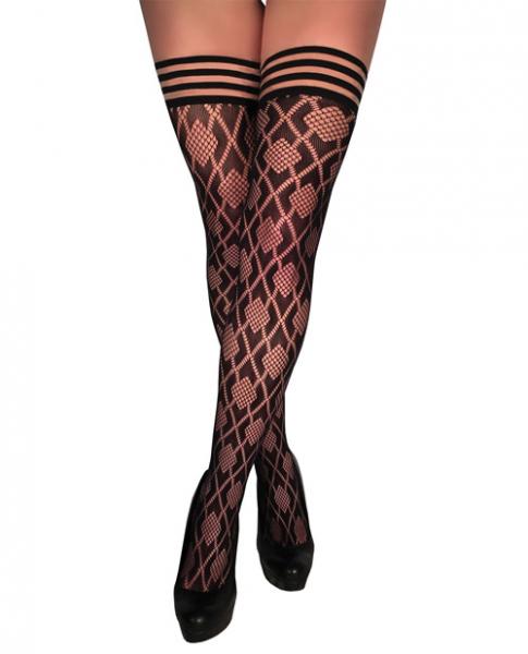 Kix'ies Elle Dot Fishnet Diamond Thigh High Black A - Click Image to Close