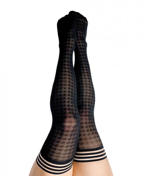 Kix'ies Meaghan Houndstooth Thigh High Black D - Click Image to Close