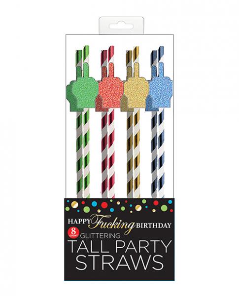 Happy Fucking Birthday Tall Straws - Pack Of 8 - Click Image to Close