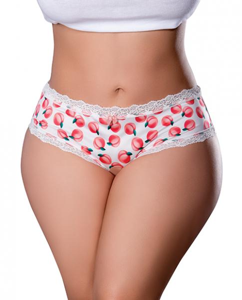 Sweet Treats Crotchless Boy Short W/wicked Sensual Care Peach Lube - White Qn