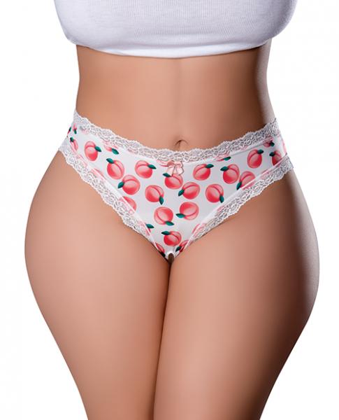 Sweet Treats Crotchless Thong W/wicked Sensual Care Peach Lube - White Qn