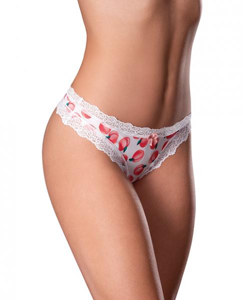 Sweet Treats Crotchless Thong W/wicked Sensual Care Peach Lube - White S/m - Click Image to Close