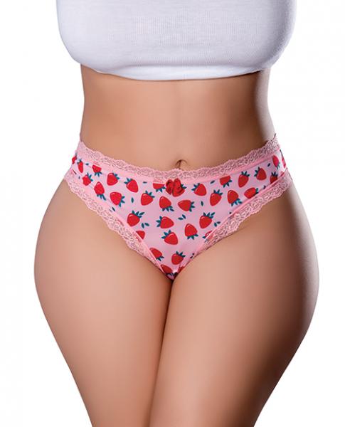 Sweet Treats Crotchless Thong W/wicked Sensual Care Strawberry Lube - Pink Qn