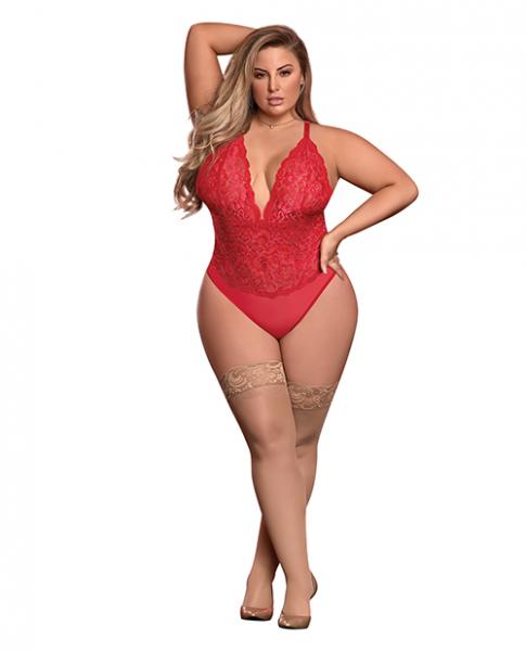 RisquÃ© Business Lace & Mesh Teddy W/snap Crotch Red Qn