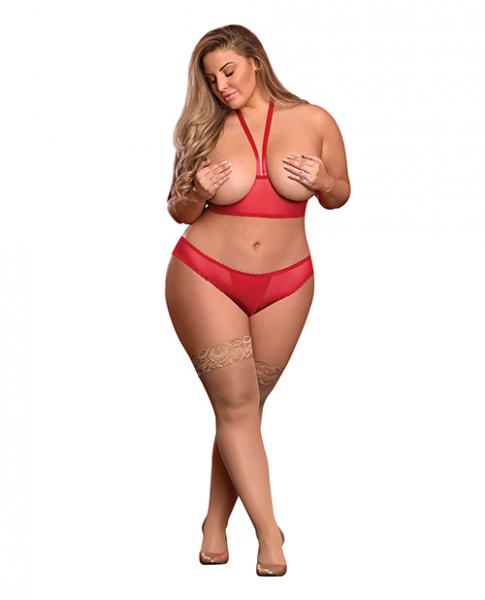 RisquÃ© Business Cupless Bra & Crotchless Panty Red Qn