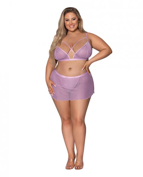 Girl Next Door Strappy Bralette W/flirty Thong Skirt Lilac 2xl