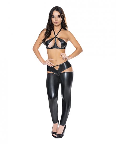 Liquid Onyx Halter Bra & Cutout Pants Black L/xl - Click Image to Close