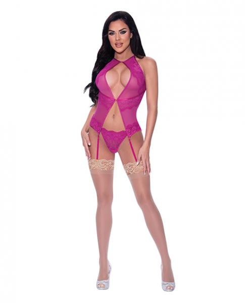 Berrylicious Lace Halter Basque & G-string Pink L/xl - Click Image to Close