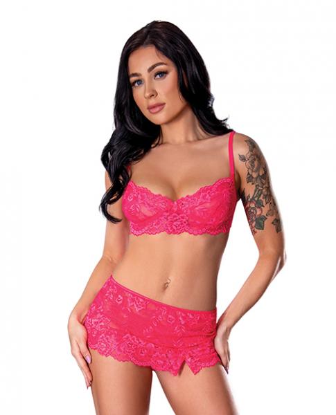 Get It Girl Lace Bra W/skirt & Thong - Pink L/xl