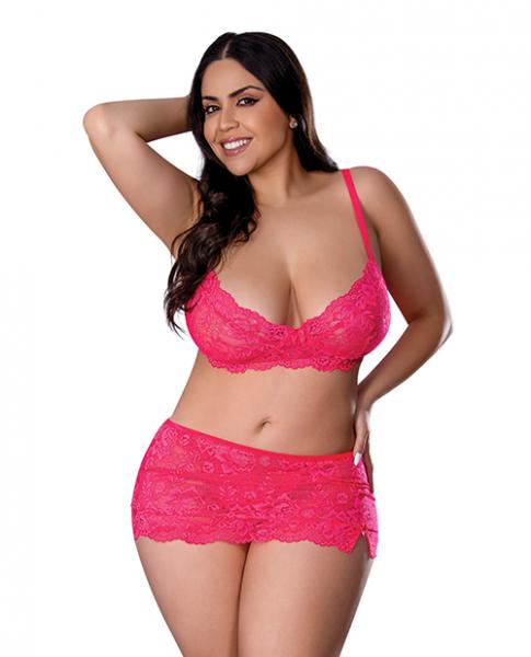 Get It Girl Lace Bra W/skirt & Thong - Pink Qn