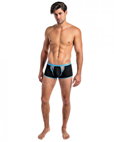 Cutting Edge Cutout Mini Shorts Black Turquoise L - Click Image to Close