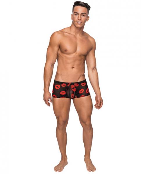 Kiss Me Stretch Mesh Mini Shorts Black Red Medium - Click Image to Close