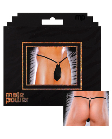 Male power g-string w/front ring o/s - black