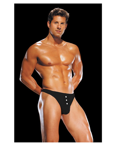 Male power e-z access button thong large/x large - black